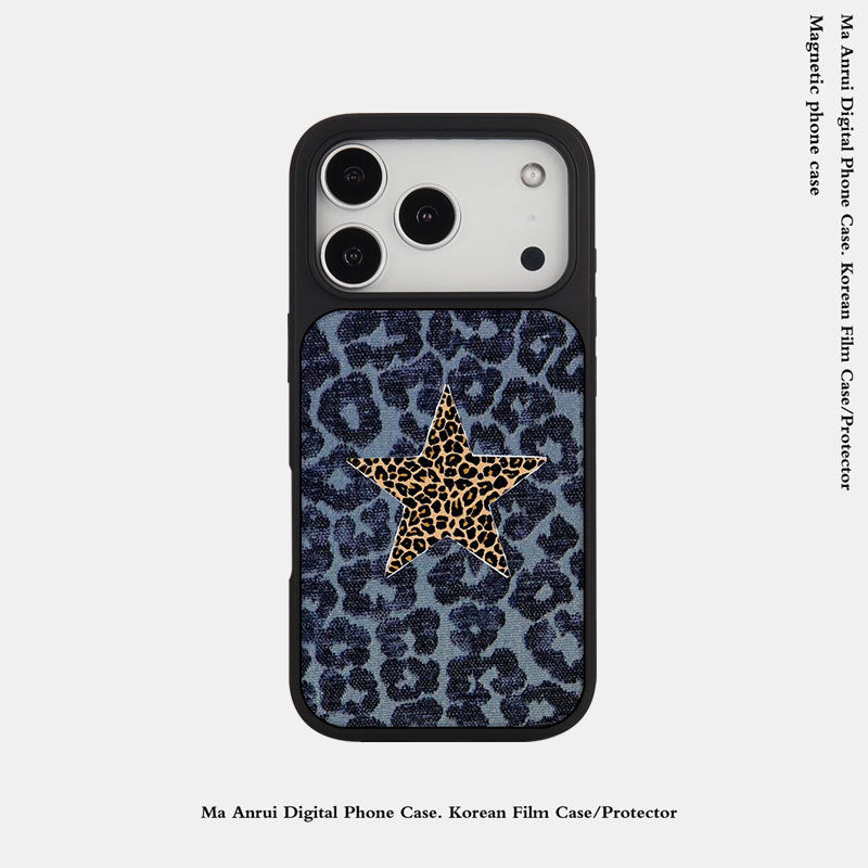 外贸豹纹星星适用苹果17pro晶瓷手机壳iPhone16亚克力PC磨砂防摔