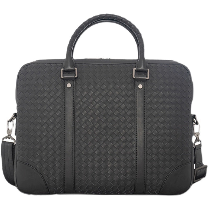 X&BV公文包男真皮横款大容量编织潮商务休闲单肩斜挎包男士手提包