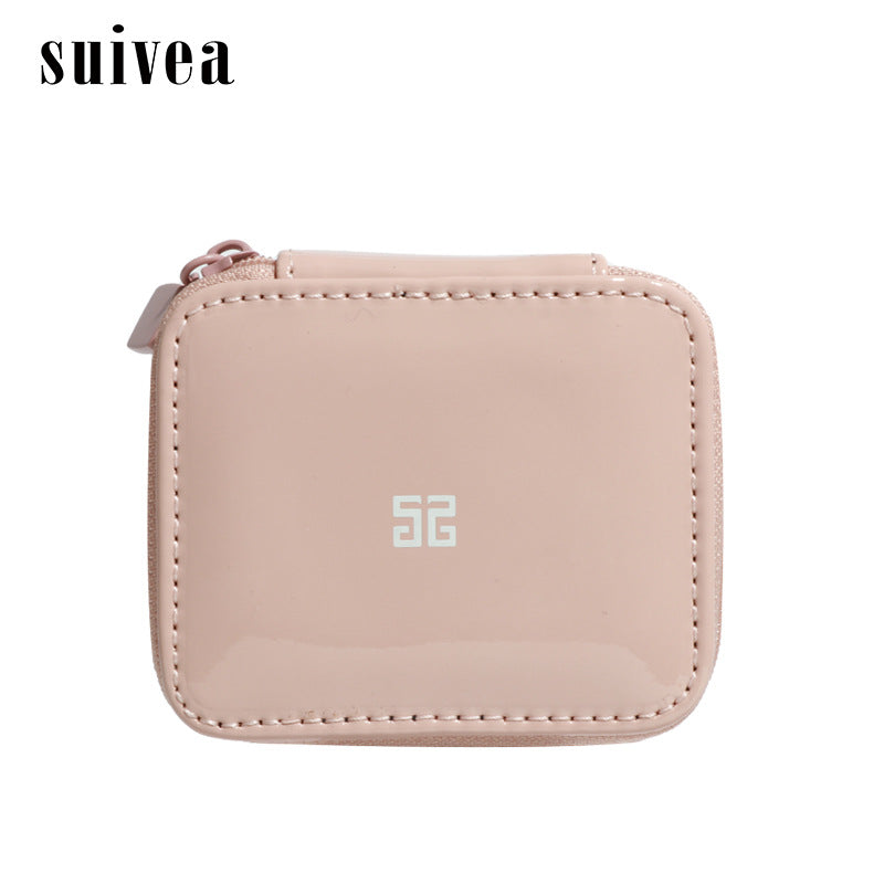 2024新款化妆盒mini收纳口红包高端漆皮带化妆镜小盒子化妆女包包