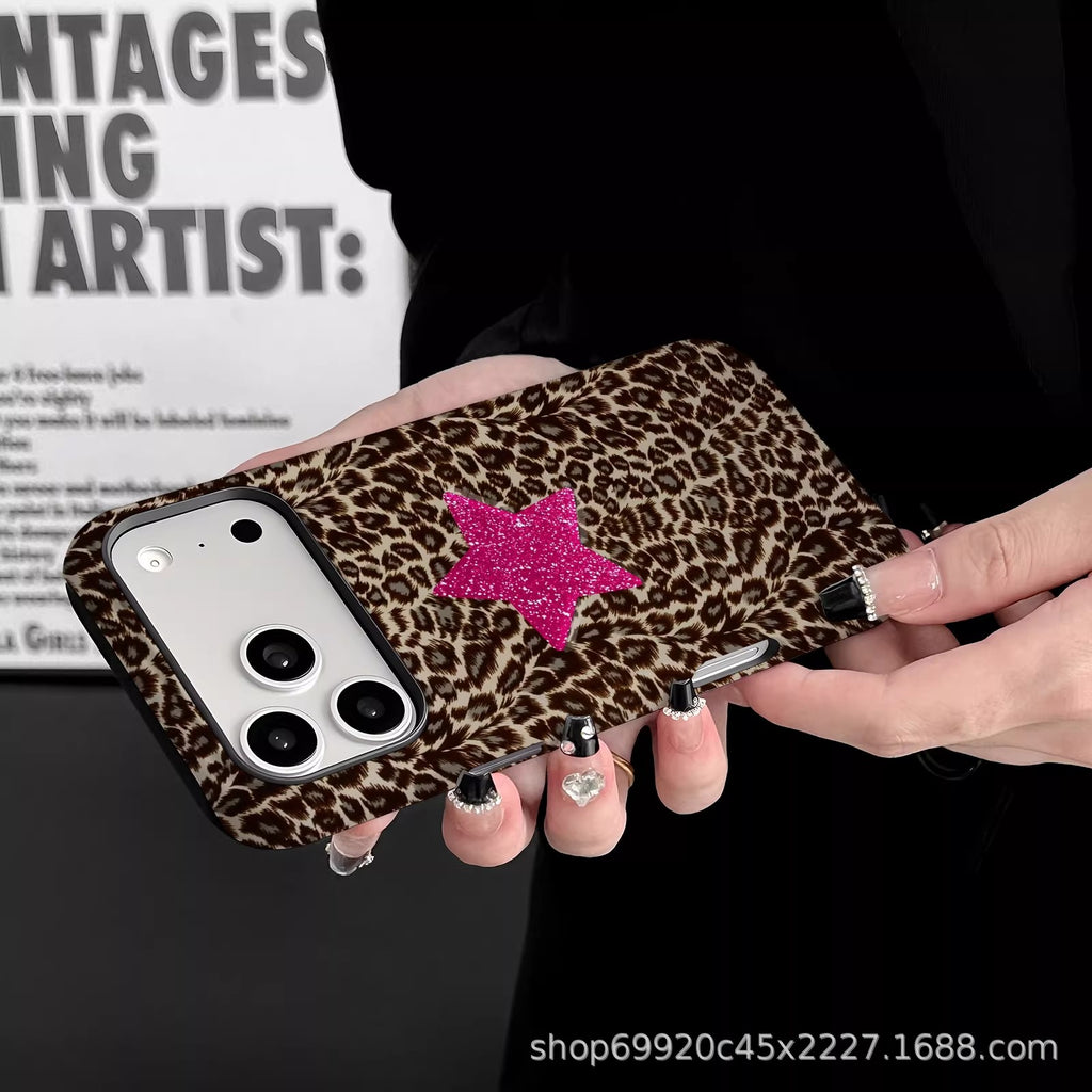 跨境爆款豹纹星星适用苹果17Promax手机壳iPhone16磁吸15菲林壳14