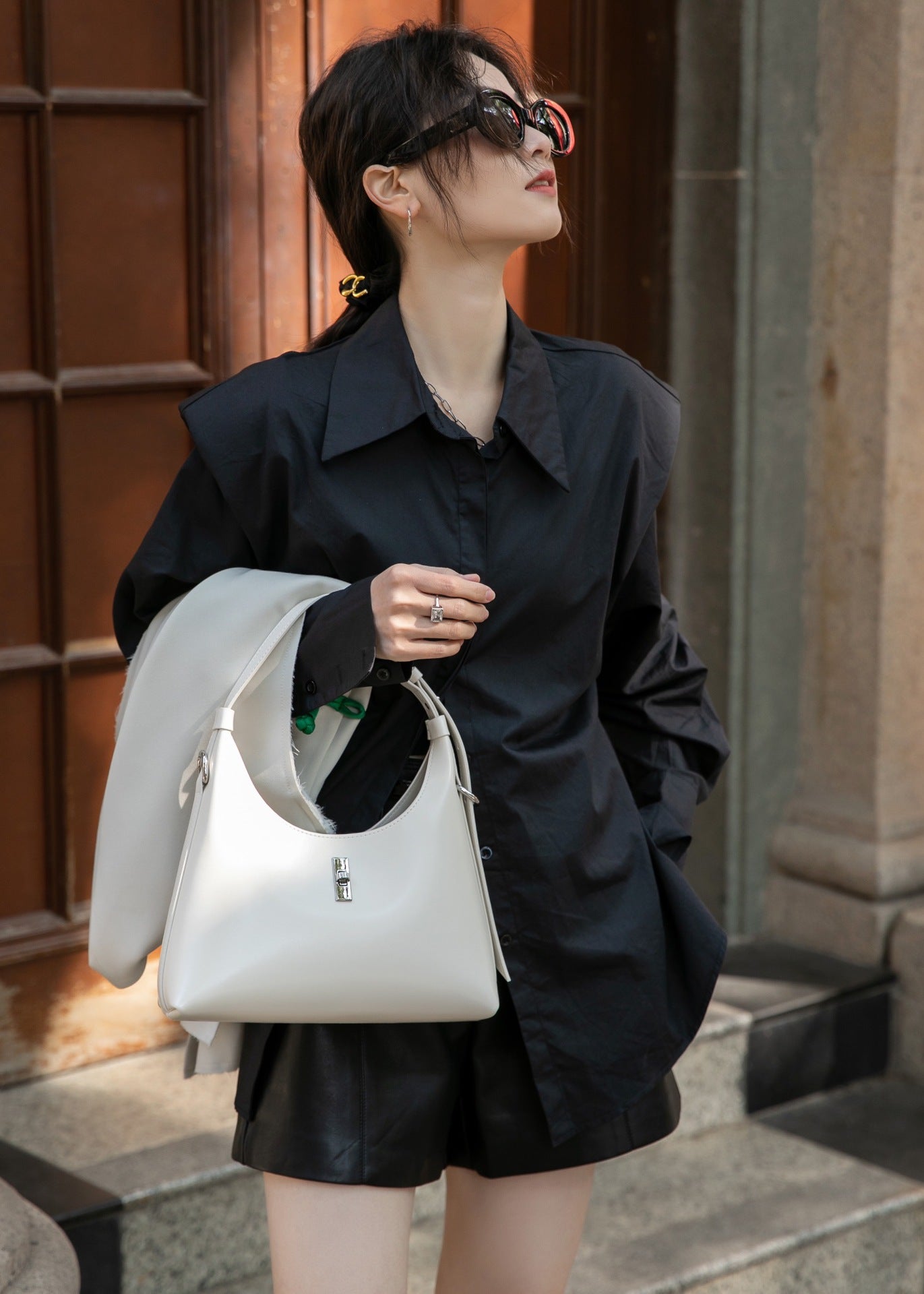 复古法棍包腋下包新月包百搭手提斜挎包包女树膏油蜡皮质细腻柔滑