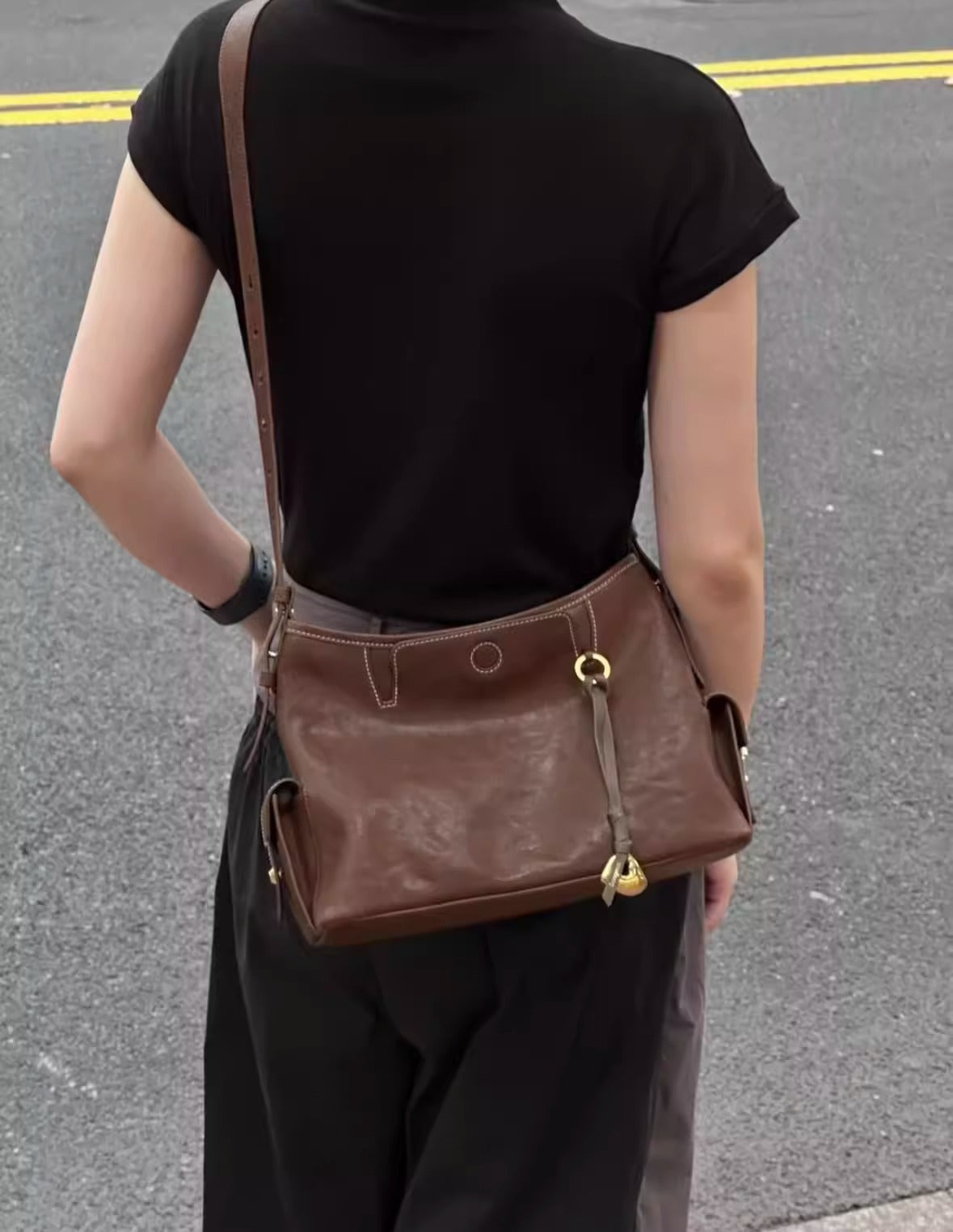 李娜同款牛皮腋下包女2025新款循迹hobo单肩包百搭皮斜挎包大容量