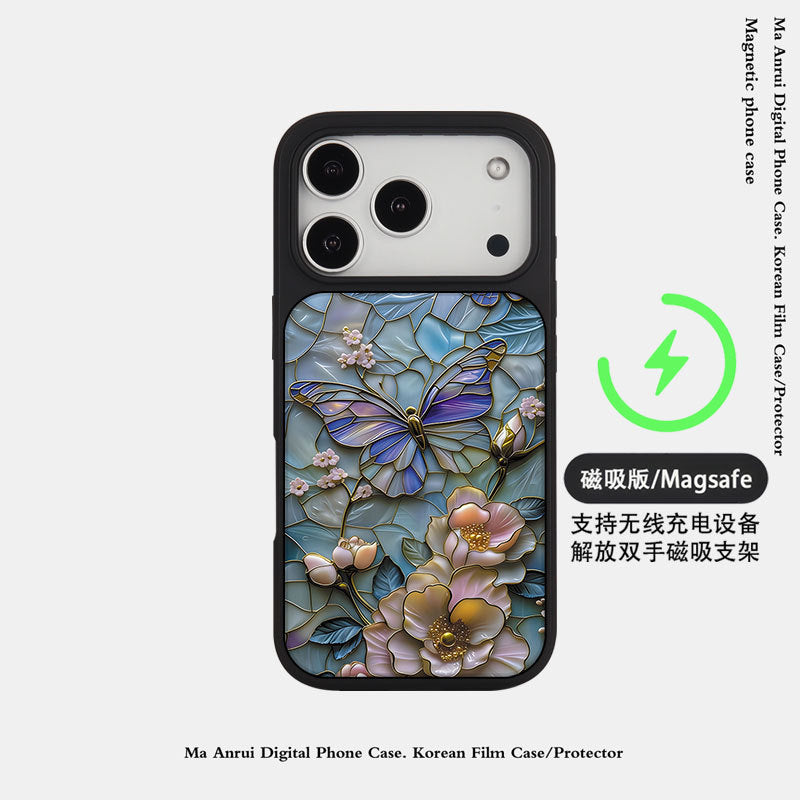 外贸跨境个性蝴蝶适用苹果16pro晶瓷手机壳iPhone17亚克力PC防摔