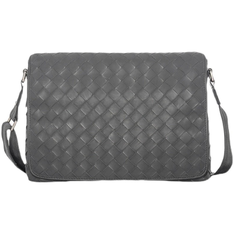 X&BV新款编织潮牌男士单肩包大容量真皮休闲横款翻盖商务斜挎包男