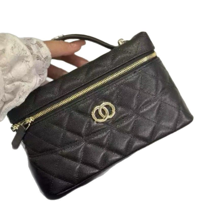 小香风25C春夏化妆盒子包牛皮菱格链条LP形手拿斜跨包新款潮流