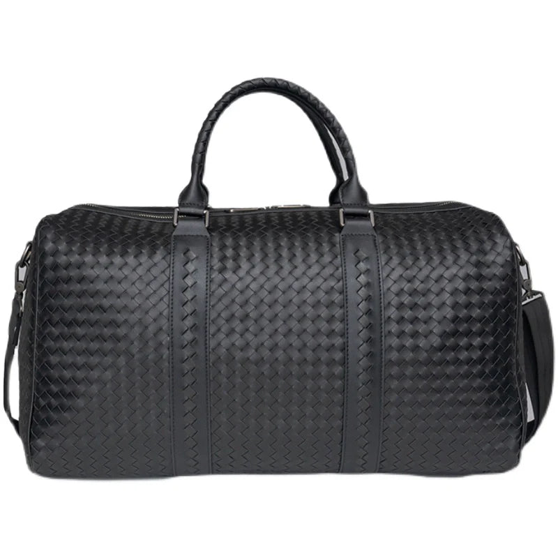 X&BV男士手提旅行包真皮大容量商务编织单肩斜挎包健身短途行李包