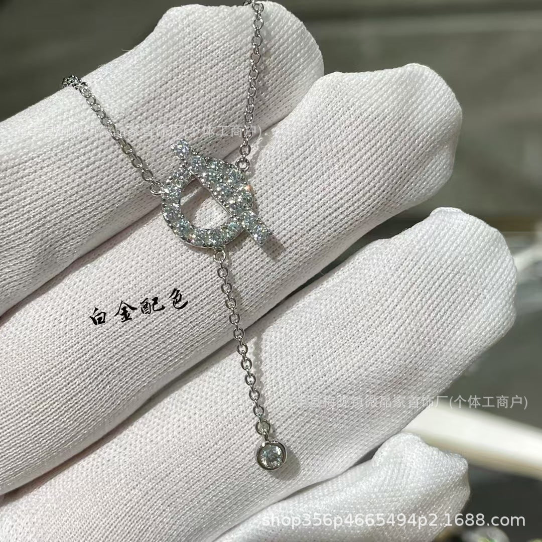 H家猪鼻子Q字流苏项链s925银镀18K满钻爱玛家轻奢小众字母锁骨链