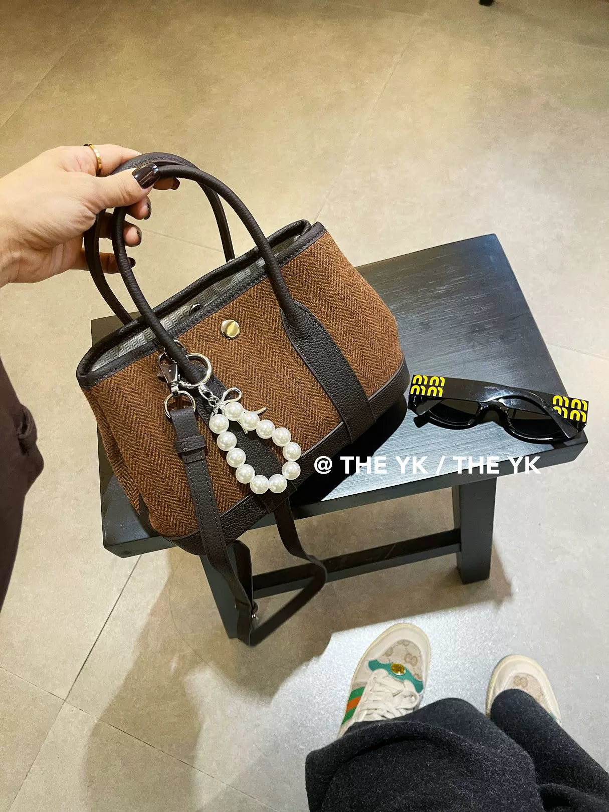 秋冬复古花园包姜饼焦糖女手提托特包大容量毛呢购物包单肩斜挎包