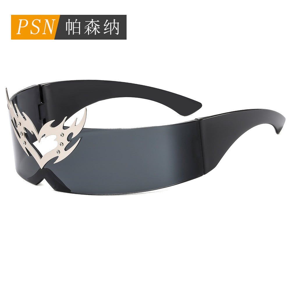 未来科技一体片镀膜太阳镜个性蹦迪拽酷墨镜欧美嘻哈炫彩眼镜配饰