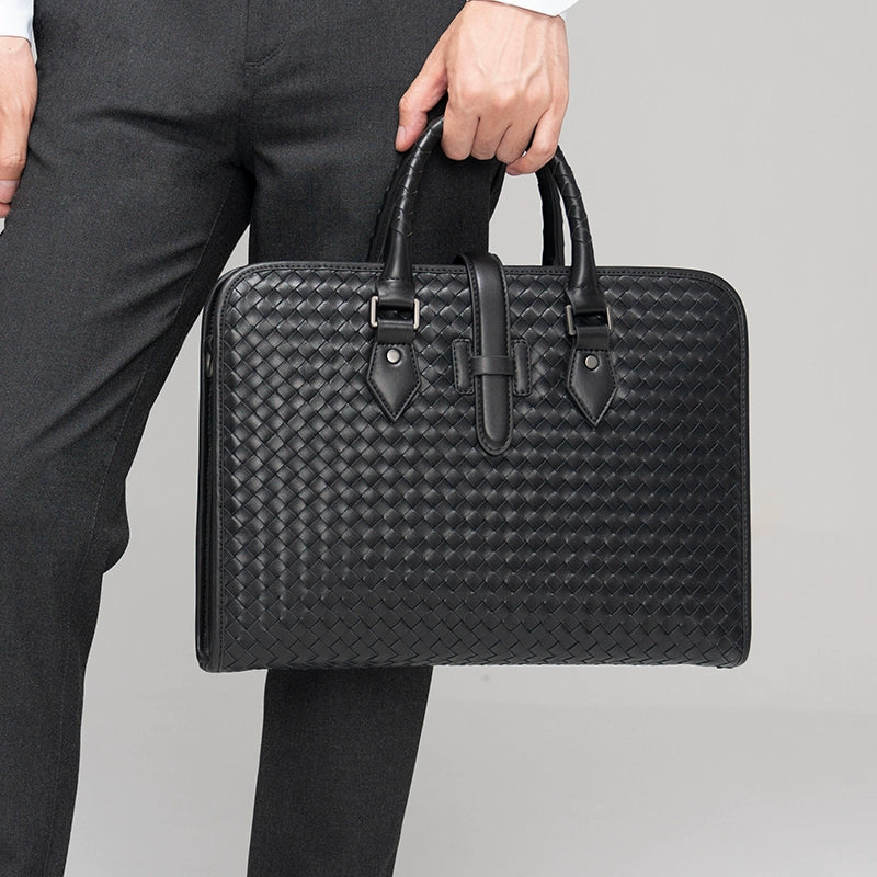x&bv男包手提包真皮商务公文包电脑包编织头层牛皮单肩斜挎包拎包