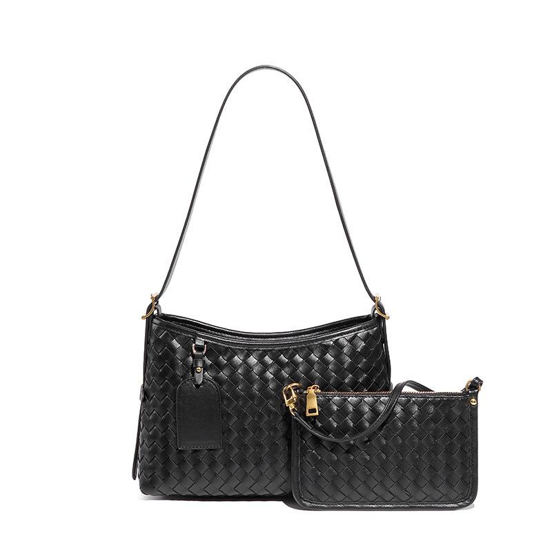 外贸手工编织包包时尚复古两件套单肩斜挎女包质感休闲腋下子母包