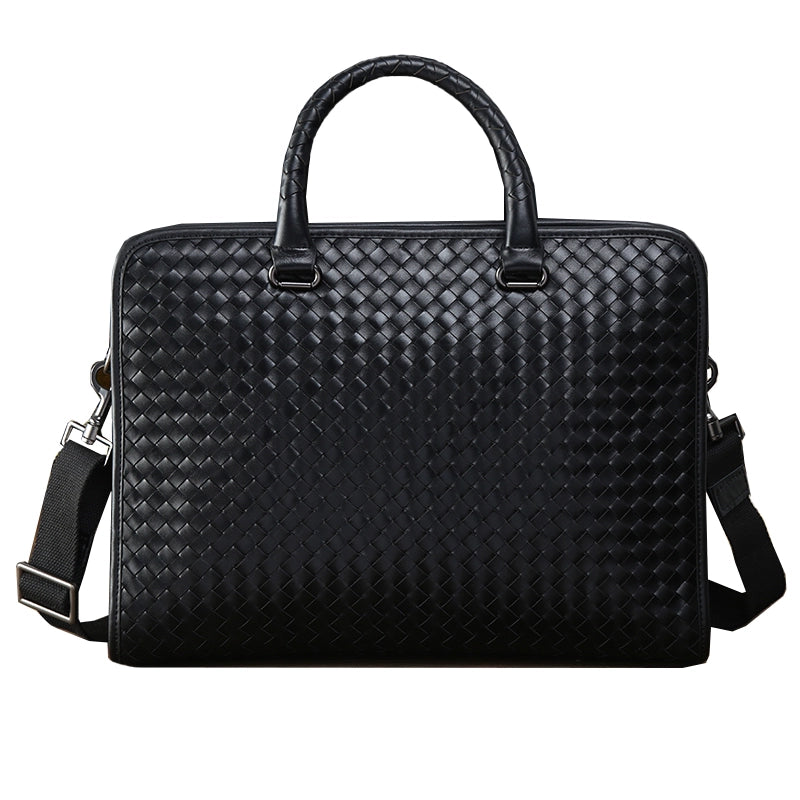 公文包男商务真皮大容量横款头层牛皮编织男包单肩斜挎男士手提包