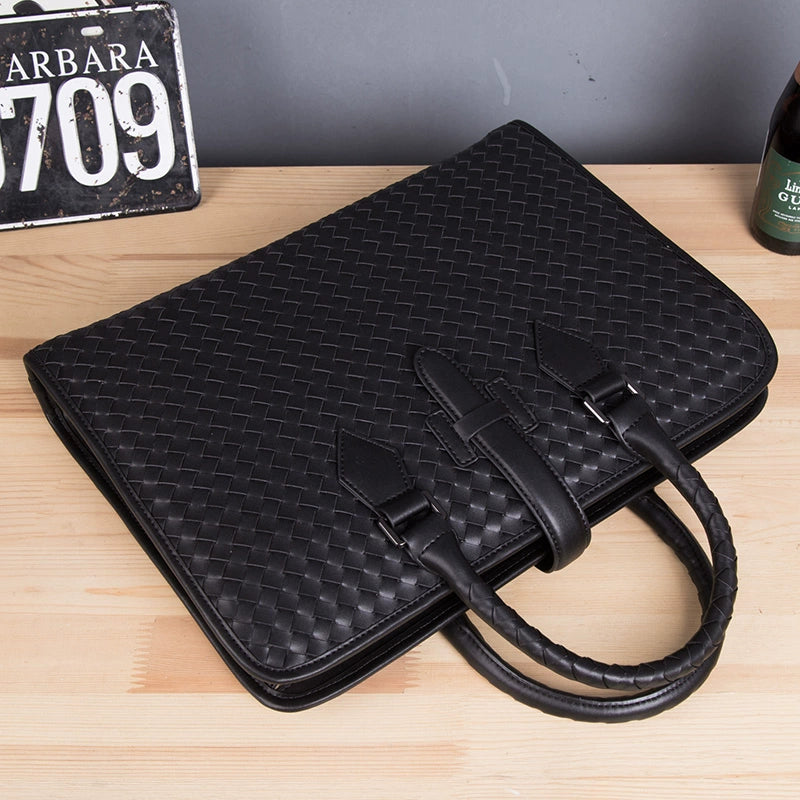 手提包男商务真皮头层牛皮编织男包单肩斜跨包2020新款男士公文包