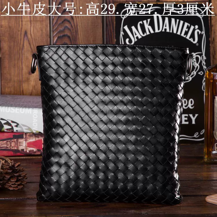 新款男士真皮单肩包休闲包头层牛皮斜挎包包男竖款商务编织男包潮