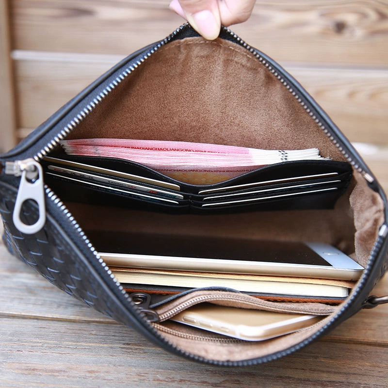 手包男潮真皮信封包大容量牛皮男士手抓包商务编织男包时尚手拿包