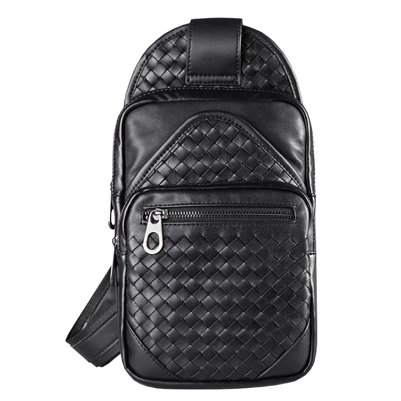 外贸编织男包胸包男真皮斜挎包男士休闲胸前包头层牛皮单肩包韩版