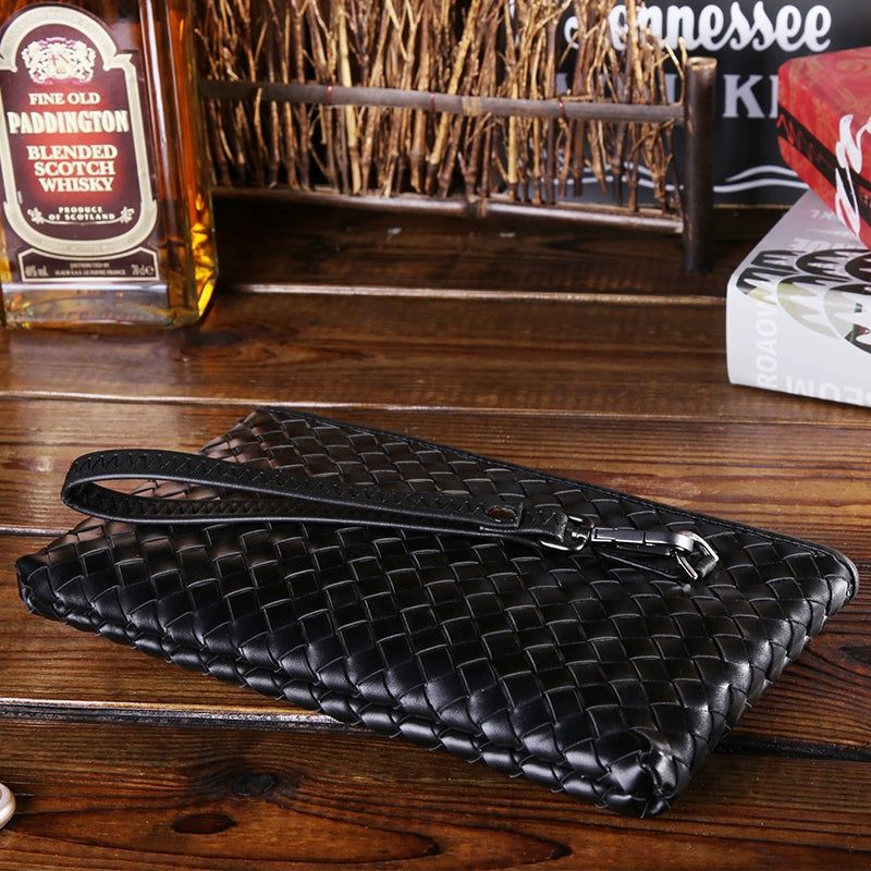 男士手包真皮大容量手拿包休闲男包软皮信封包编织头层牛皮手抓包