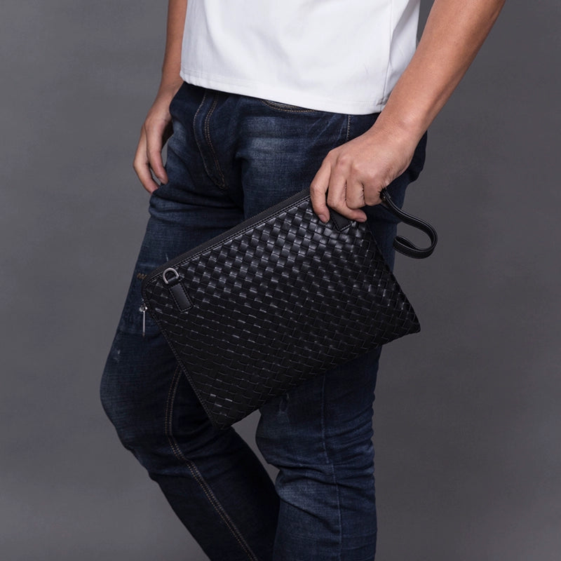 编织手拿包男真皮休闲男士手包软头层牛皮大容量信封包夹包手挽包