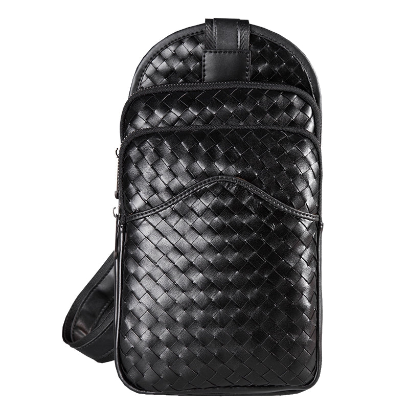 外贸编织男包胸包男真皮斜挎包男士休闲胸前包头层牛皮单肩包韩版