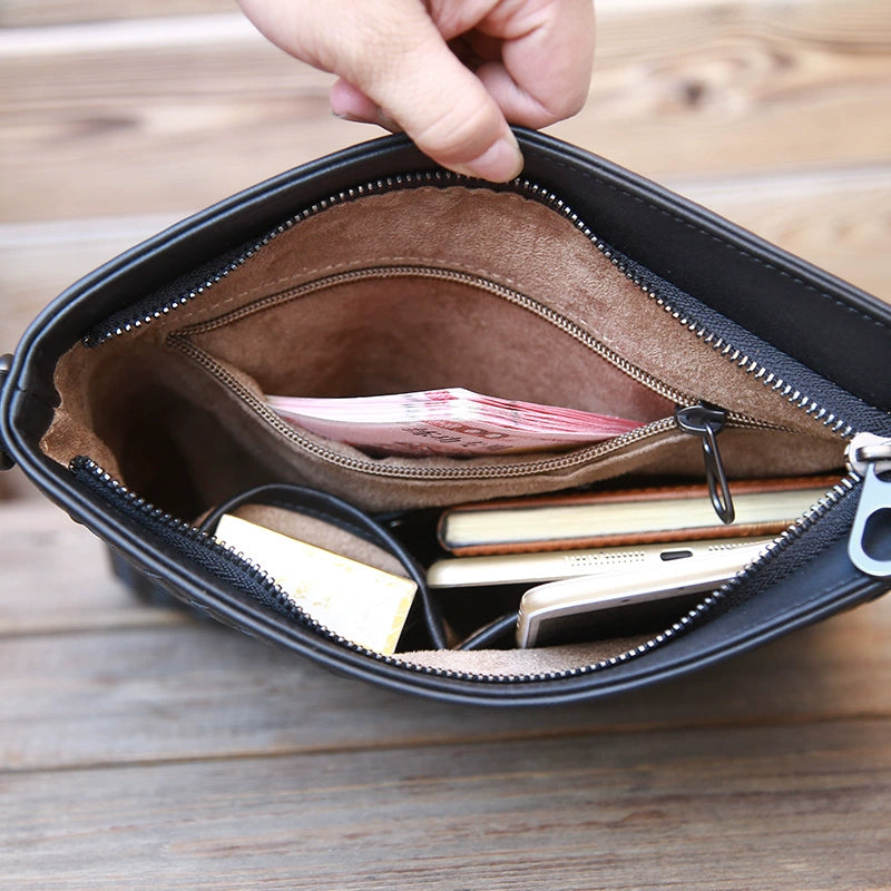 单肩包男真皮竖款商务编织男包牛皮包时尚休闲小背包潮男士斜挎包